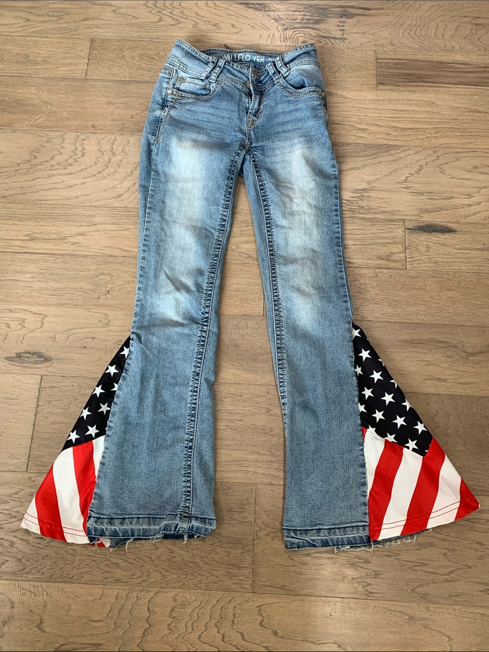 Wallflower Light Blue Flare Jeans with Red, White & Blue Star Panels Size 0